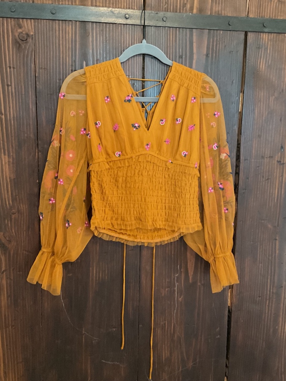 Anthropologie yellow blouse long sleeve cropped